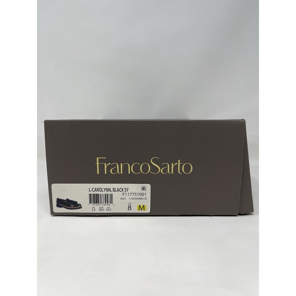 Franco Sarto Womens Carolynn Tassel Lug Sole Loafer Black Patent 8 - Picture 9 of 9